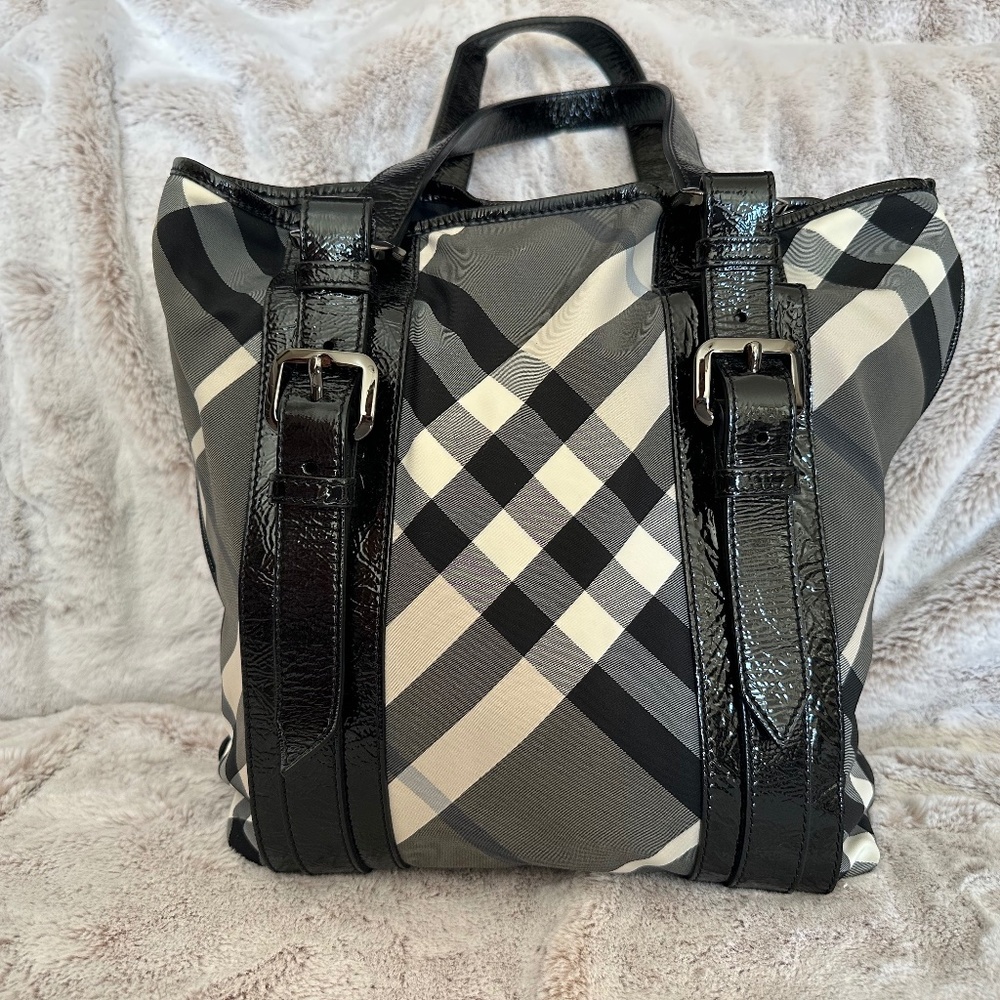 Burberry Nylon & Leather Black Beat Check Tote Bag